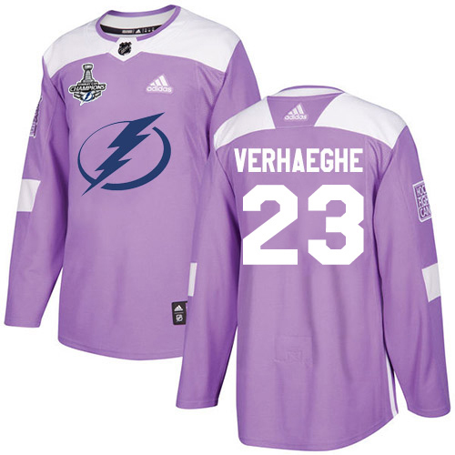Men Adidas Tampa Bay Lightning #23 Carter Verhaeghe Purple Authentic Fights Cancer 2020 Stanley Cup Champions Stitched NHL Jersey